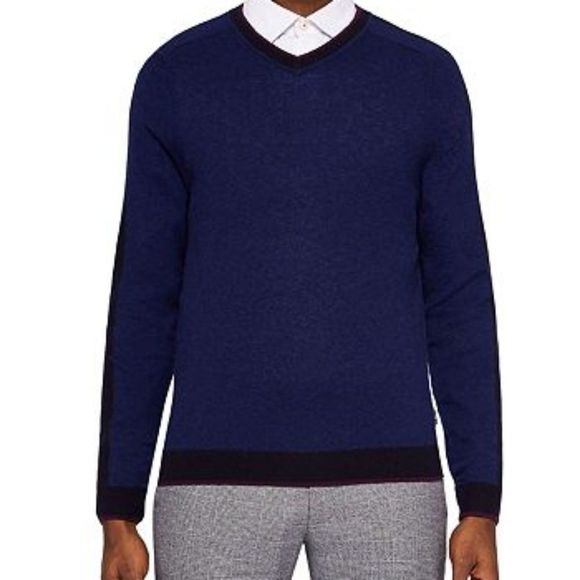 Ted Baker Other - EUC Ted Baker London Navy Blue w Purple & Black Stripe V neck pullover "Neavee"